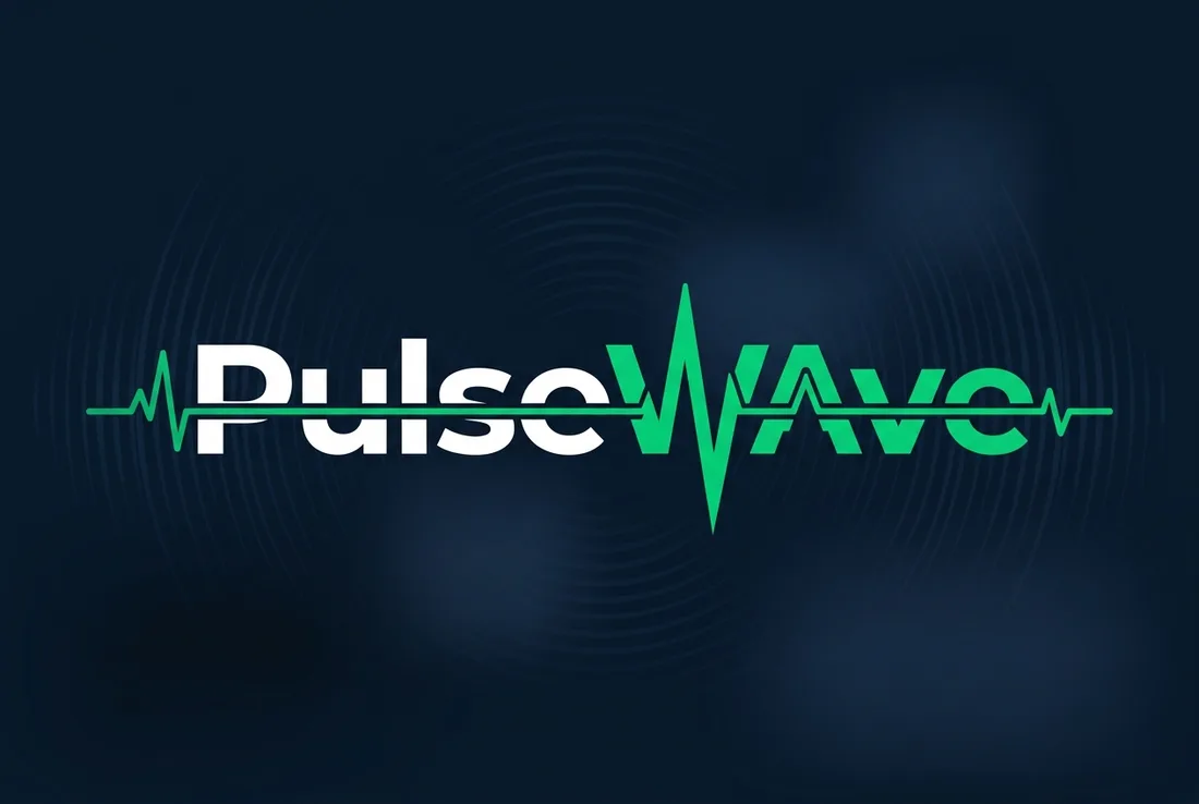 PulseWave logo, a green heartbeat line running through the wordmark on deep navy