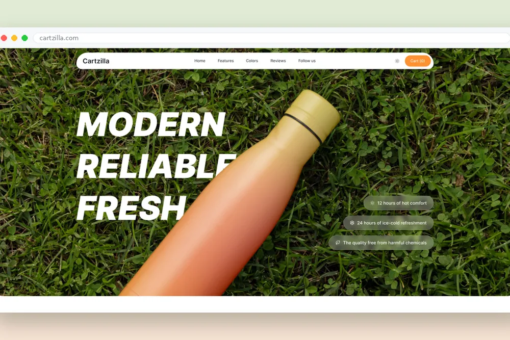 Cartzilla website, modern water-bottle e-commerce store
