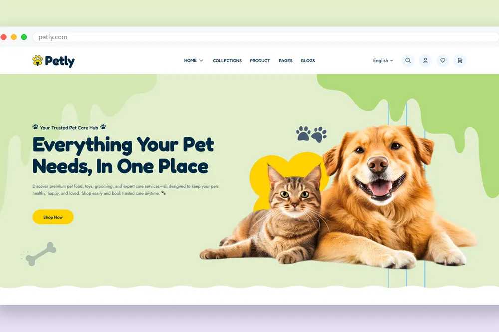 Petly website, pet care & supplies store